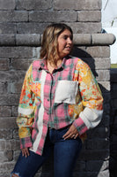 Pink Plaid Patchwork Button Down
