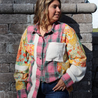 Pink Plaid Patchwork Button Down