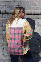 Pink Plaid Patchwork Button Down
