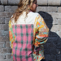 Pink Plaid Patchwork Button Down