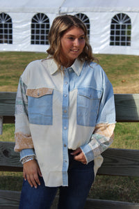 Ivory Denim Patchwork Shacket