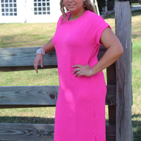 Hot Pink Ribbed Midi Dress