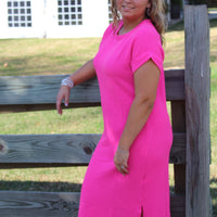 Hot Pink Ribbed Midi Dress