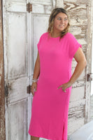 Hot Pink Ribbed Midi Dress
