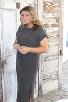 Charcoal Ribbed Midi Dress
