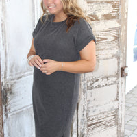 Charcoal Ribbed Midi Dress