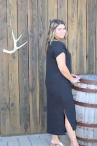 Black Ribbed Midi Dress