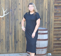 Black Ribbed Midi Dress
