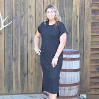 Black Ribbed Midi Dress