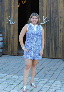 Sleeveless Dress with Shorts - Navy Floral