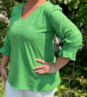 Velvet Smocked Bell Sleeve Top - Green
