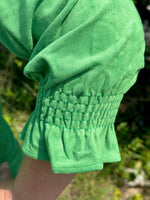 Velvet Smocked Bell Sleeve Top - Green
