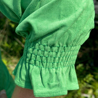 Velvet Smocked Bell Sleeve Top - Green