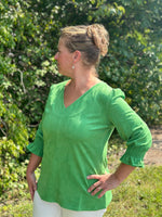 Velvet Smocked Bell Sleeve Top - Green
