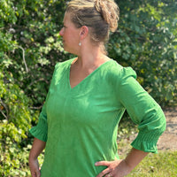 Velvet Smocked Bell Sleeve Top - Green