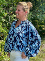 Warren Top - Navy Ikat Block
