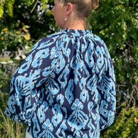 Warren Top - Navy Ikat Block