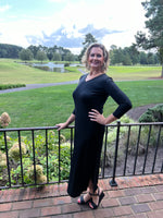 V-Neck 3/4 Sleeve Maxi Dress - Black
