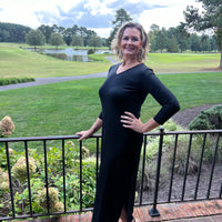 V-Neck 3/4 Sleeve Maxi Dress - Black