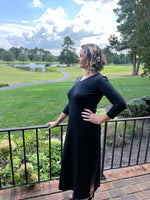 V-Neck 3/4 Sleeve Maxi Dress - Black
