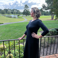 V-Neck 3/4 Sleeve Maxi Dress - Black