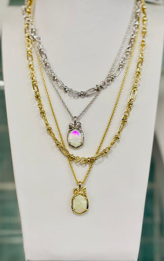 Daphne Bow Gold Multi Strand Necklace in Crystal Ivory Illusion