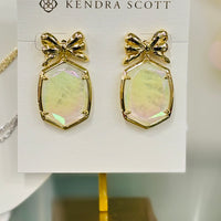 Daphne Bow Gold Drop Earrings in Crystal Ivory Illusion