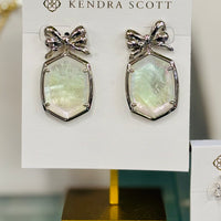 Daphne Bow Silver Drop Earrings in Crystal Ivory Illusion