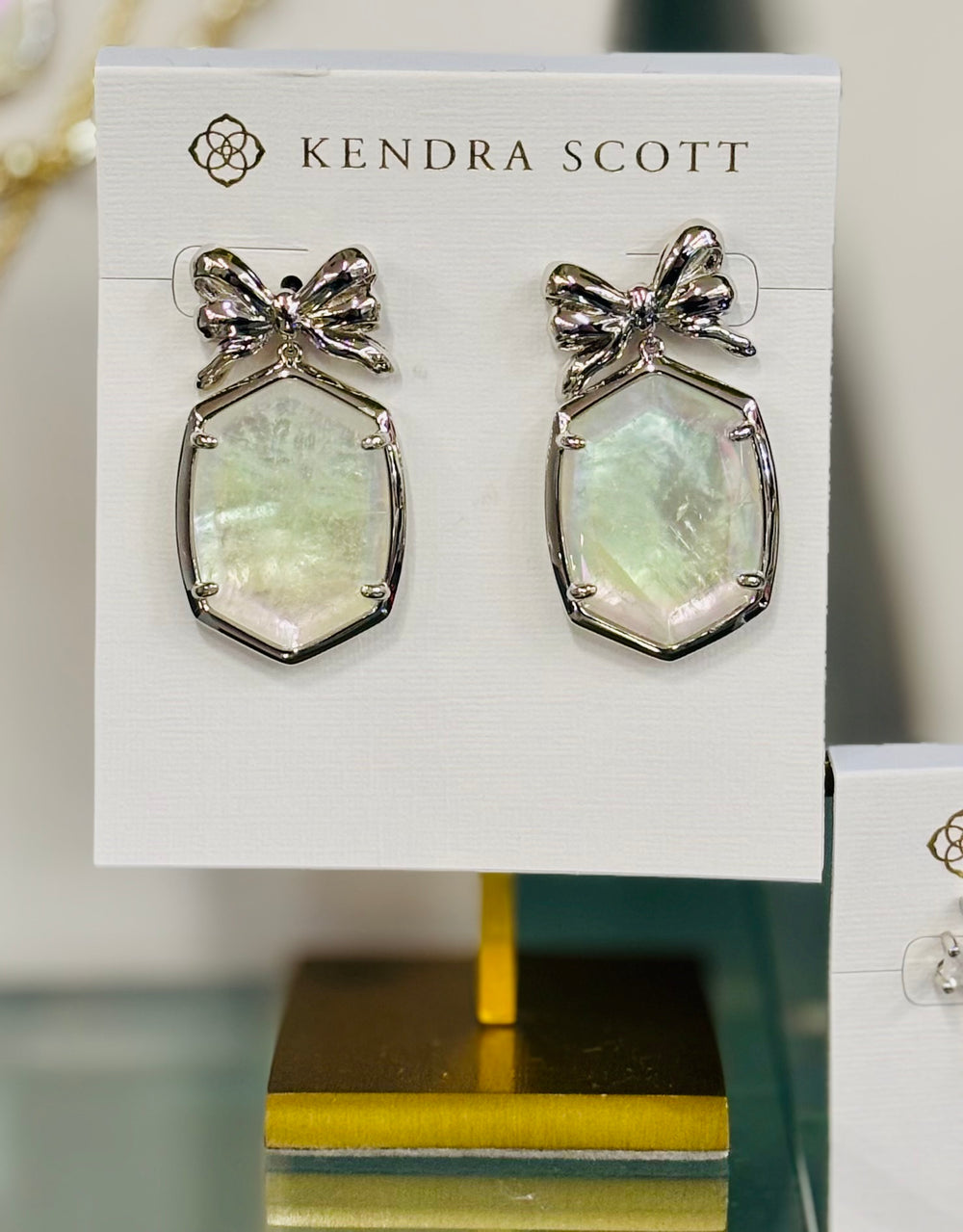 Daphne Bow Silver Drop Earrings in Crystal Ivory Illusion