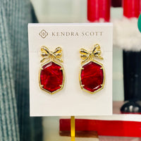 Daphne Bow Gold Drop Earrings in Burgundy Illusion