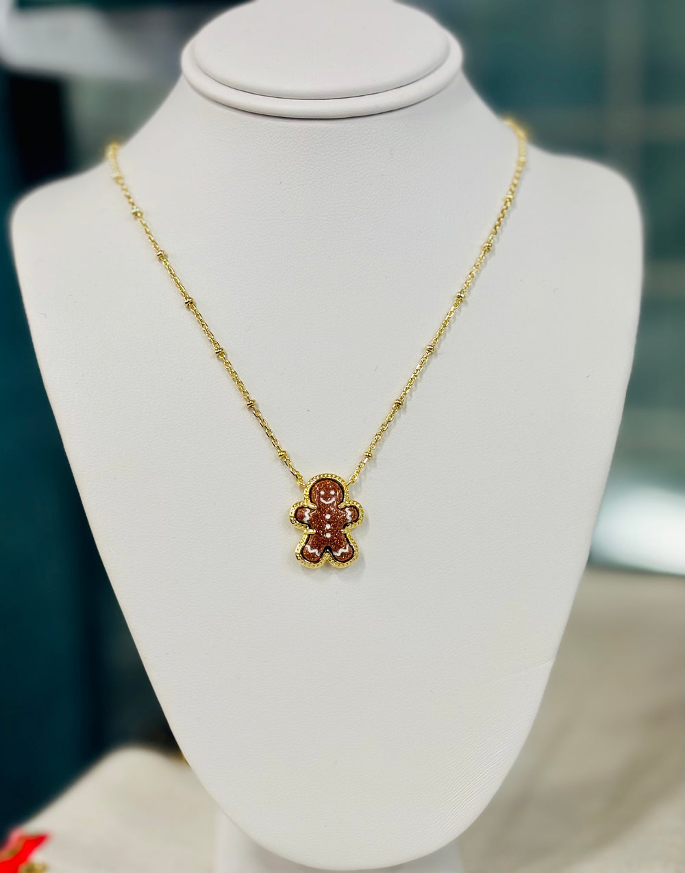 Gingerbread Gold Pendant Necklace in Brown Goldstone