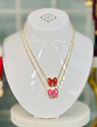 Haley Gold Bow Necklace Rose Violet MOP