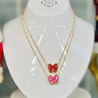 Haley Gold Bow Necklace Rose Violet MOP