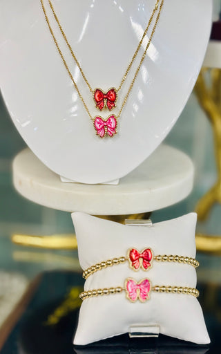 Haley Gold Bow Necklace Rose Violet MOP