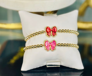 Haley Gold Bow Stretch Bracelet Rose Violet MOP