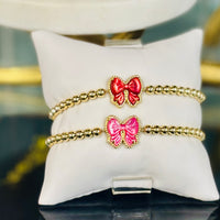 Haley Gold Bow Stretch Bracelet Rose Violet MOP