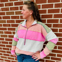 Pink Color Block Quarter Zip Pullover