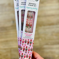 Sugar Plum Soldiers + Light Pink Glitter Reusable Straw Set