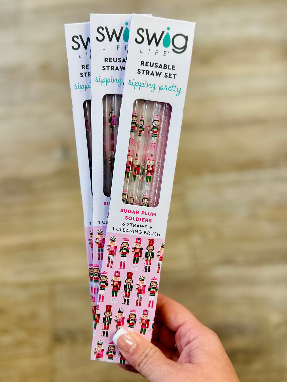 Sugar Plum Soldiers + Light Pink Glitter Reusable Straw Set