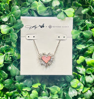 Dolly Parton x Kendra Scott Ari Heart Short Pendant Necklace Silver Light Pink Drusy
