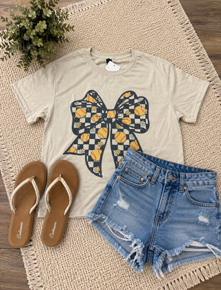 Softball Checkered Bow Tee