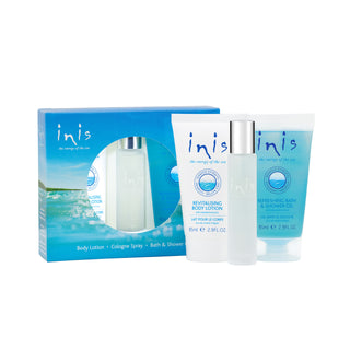 Inis Trio Gift Set
Cologne | 15ml Travel/Handbag Size Inis the Energy of the Sea Cologne
Body Lotion | Travel Size Seaweed-Enriched Body Lotion
Shower Gel | Travel Size Seaweed-Enriched Shower Gel
Scent Profile | Fresh, clean, ocean-inspired
Packaging | Travel-ready sizes, perfect for gifting or carry-on
Care | For external use only