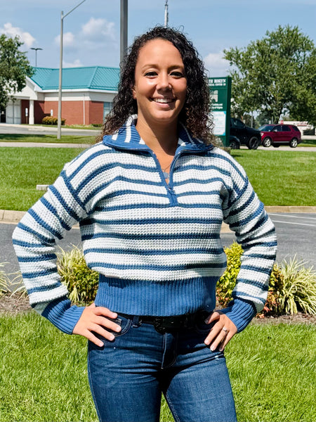 The Simply Southern Iris Sweater effortlessly blends classic charm with modern style!  Featuring a cozy quarter-zip, oversized collar, cropped fit, and signature logo label. Made of 60% cotton & 40% polyester for comfort and durability.