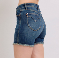 High-Rise Tummy Control Fray Hem Shorts
