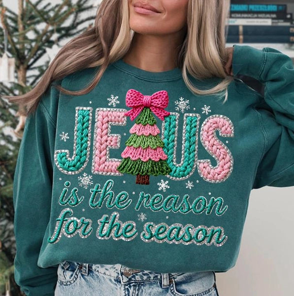 Jesus is the reason for the season sweatshirt

Christmas crew sweatshirt

Comfort Colors unisex fleece

Faux yarn Christmas design

Chunky knit Christmas tree top

Coquette bow holiday sweatshirt

Blue spruce crewneck

Medium-heavy holiday sweater

Faith-based Christmas apparel

Cozy festive sweatshirt