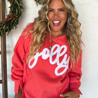 Jolly pullover

Red holiday sweater

Festive embroidered pullover

Cozy Christmas top

Relaxed fit winter sweater

50/50 cotton polyester pullover

Playful holiday sweatshirt

Casual Christmas pullover

Layering pullover for holidays

Seasonal cozy sweater