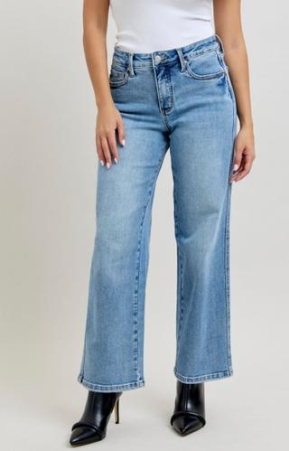 Mid-rise petite straight leg jeans with tummy control and vintage wash, women’s stretch denim in petite length. petite straight leg jeans, tummy control jeans women, mid rise petite jeans, vintage wash straight jeans, women’s petite denim, boutique jeans, Sweet Southern Charm denim