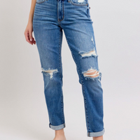 Judy Blue Mid-Rise Vintage Wash Boyfriend Fit W/ Destroy 82663