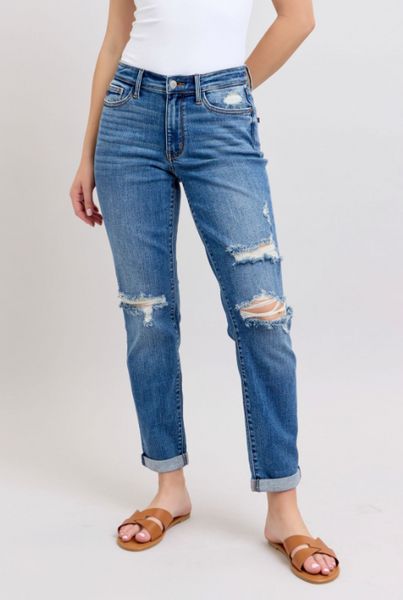 Judy Blue Mid-Rise Vintage Wash Boyfriend Fit W/ Destroy 82663