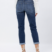 judy blue. midrise jean. cuffed. boyfriend cut.